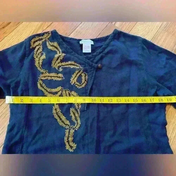 Soft Surroundings Lagenlook Blue Long Sleeved Tunic Gold Embroidery Women’s Sz M - Picture 6 of 12